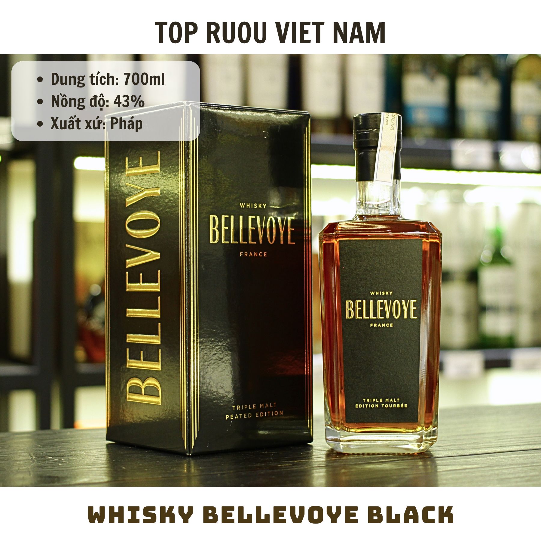 Whisky Bellevoye Edition Tourbee (Tem Đen) - 700ml - 43% - Pháp