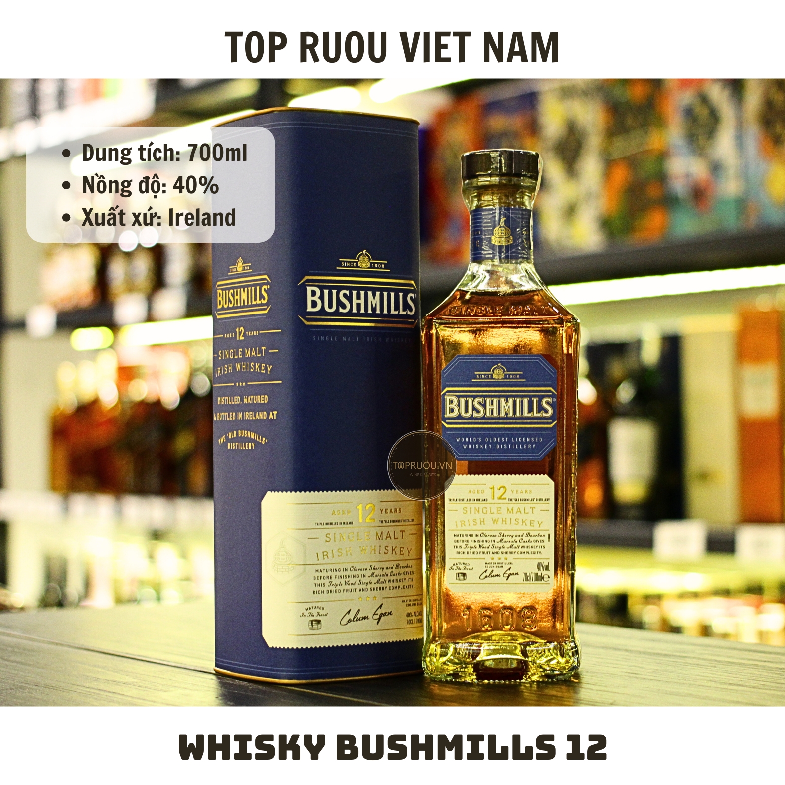 Whisky Bushmills 12 Years Single Malt 700ml - 40% - Ireland