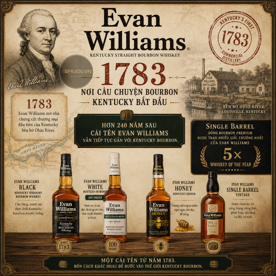 Whisky Evan Williams Single Barrel Bourbon - 700ml - 40% - Mỹ