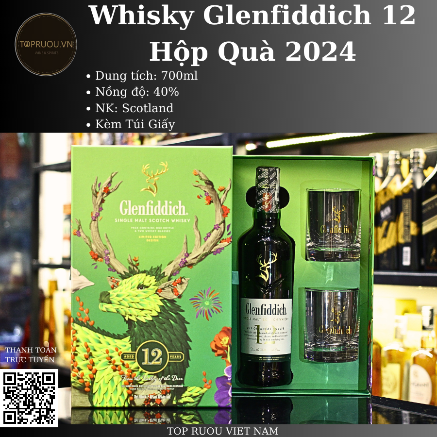 Whisky Glenfiddich 12 Hộp Quà F24 - 700ml - 40% - Scotland