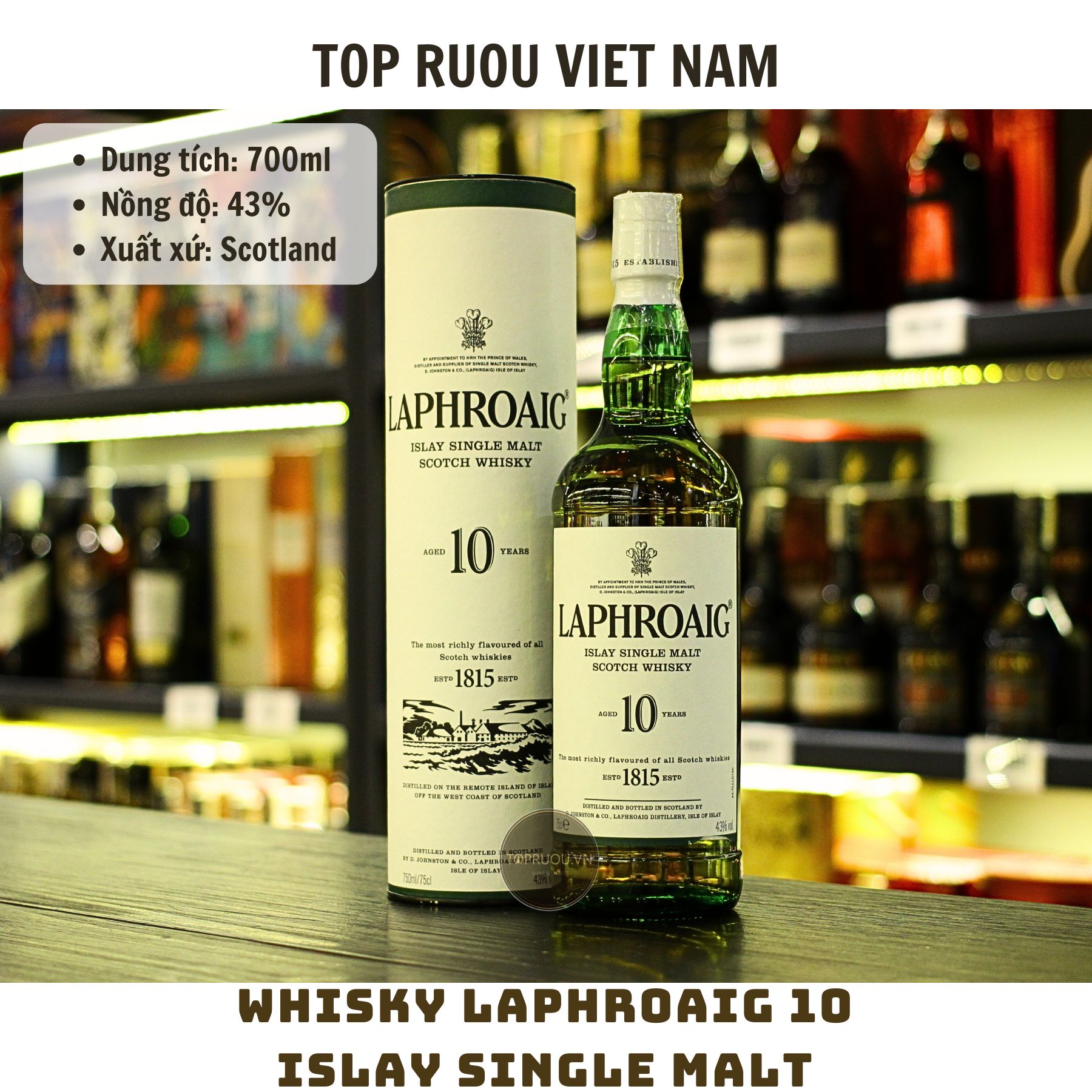 Whisky Laphroaig 10 Years Islay Single Malt - 700ml - 43% - Scotland