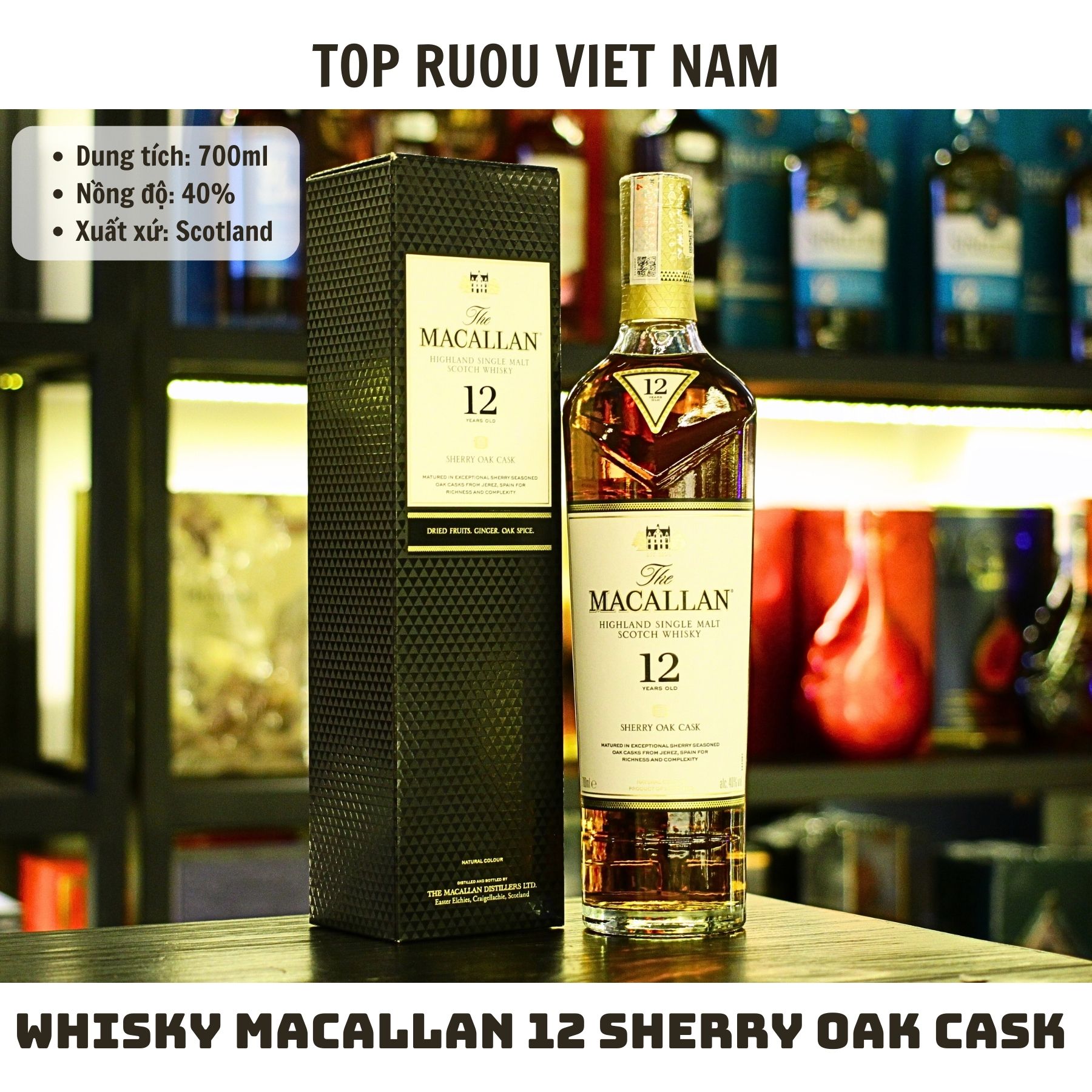 Whisky Macallan 12 Sherry Oak Cask Single Malt - 700ml - 40% - Scotland