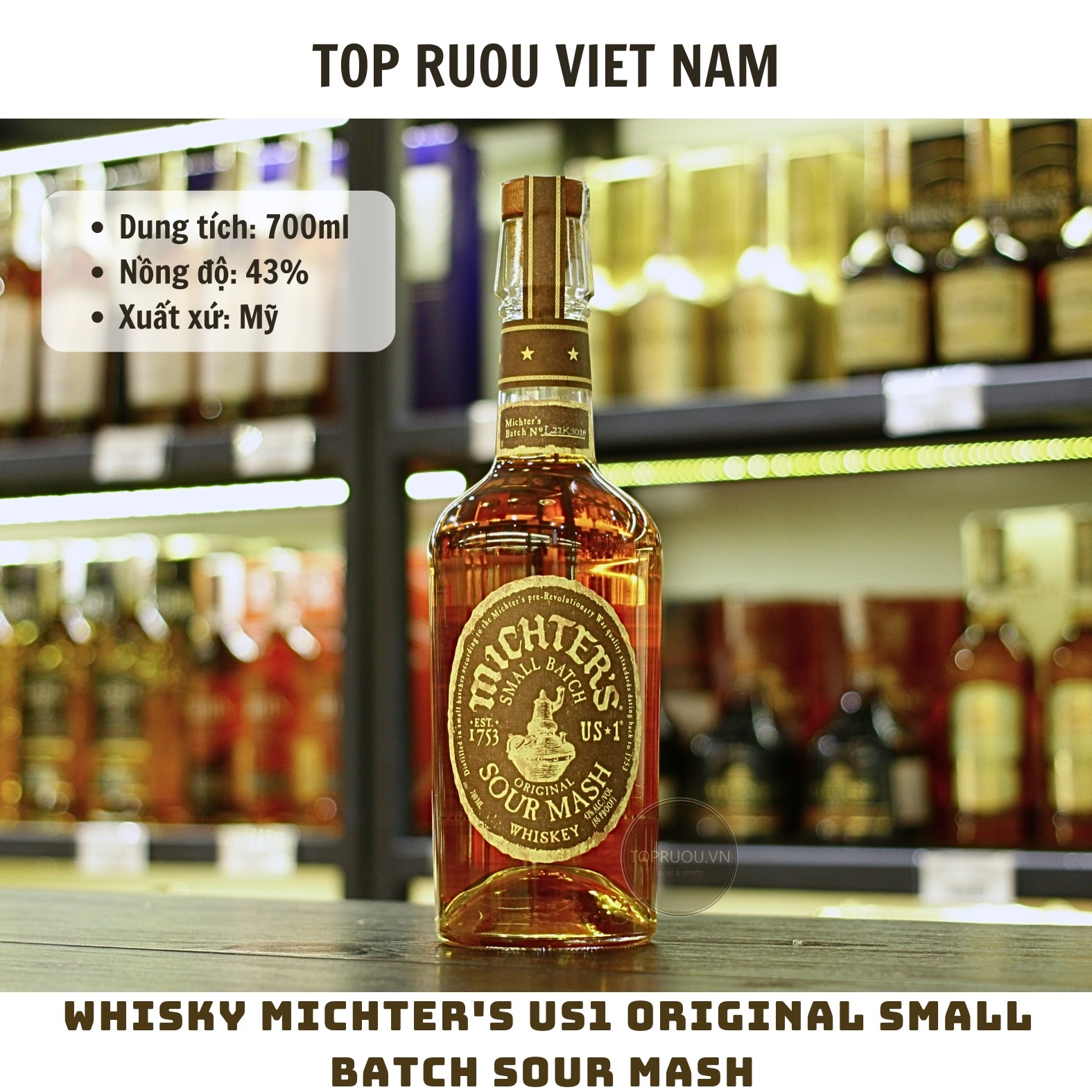 Whisky Michter's US1 Original Small Batch Sour Mash - 700ml - 43% - Mỹ