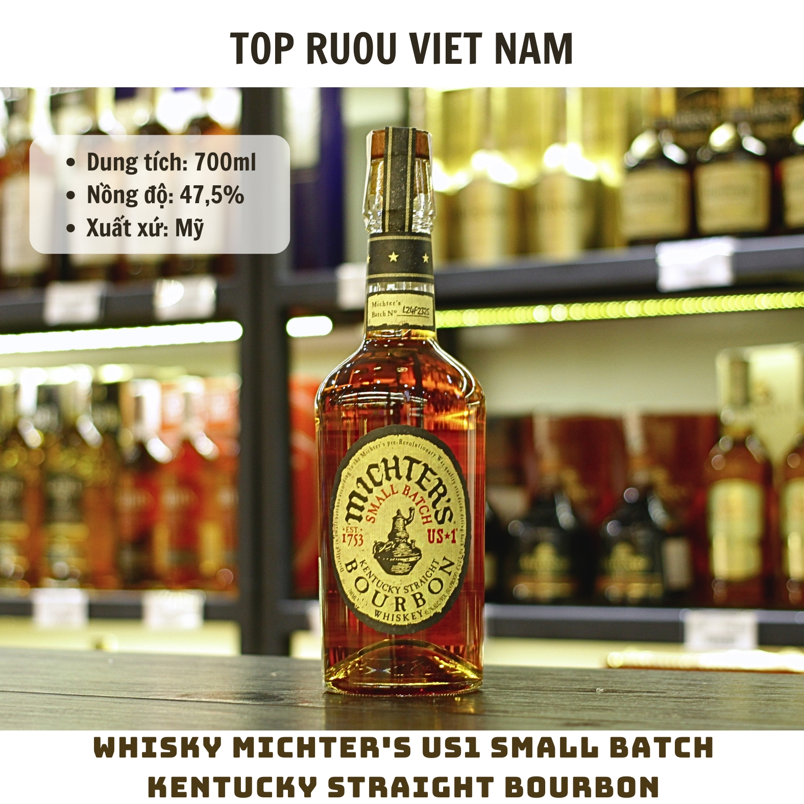 Whisky Michter's US1 Small Batch Kentucky Straight Bourbon - 700ml - 45,7% - Mỹ