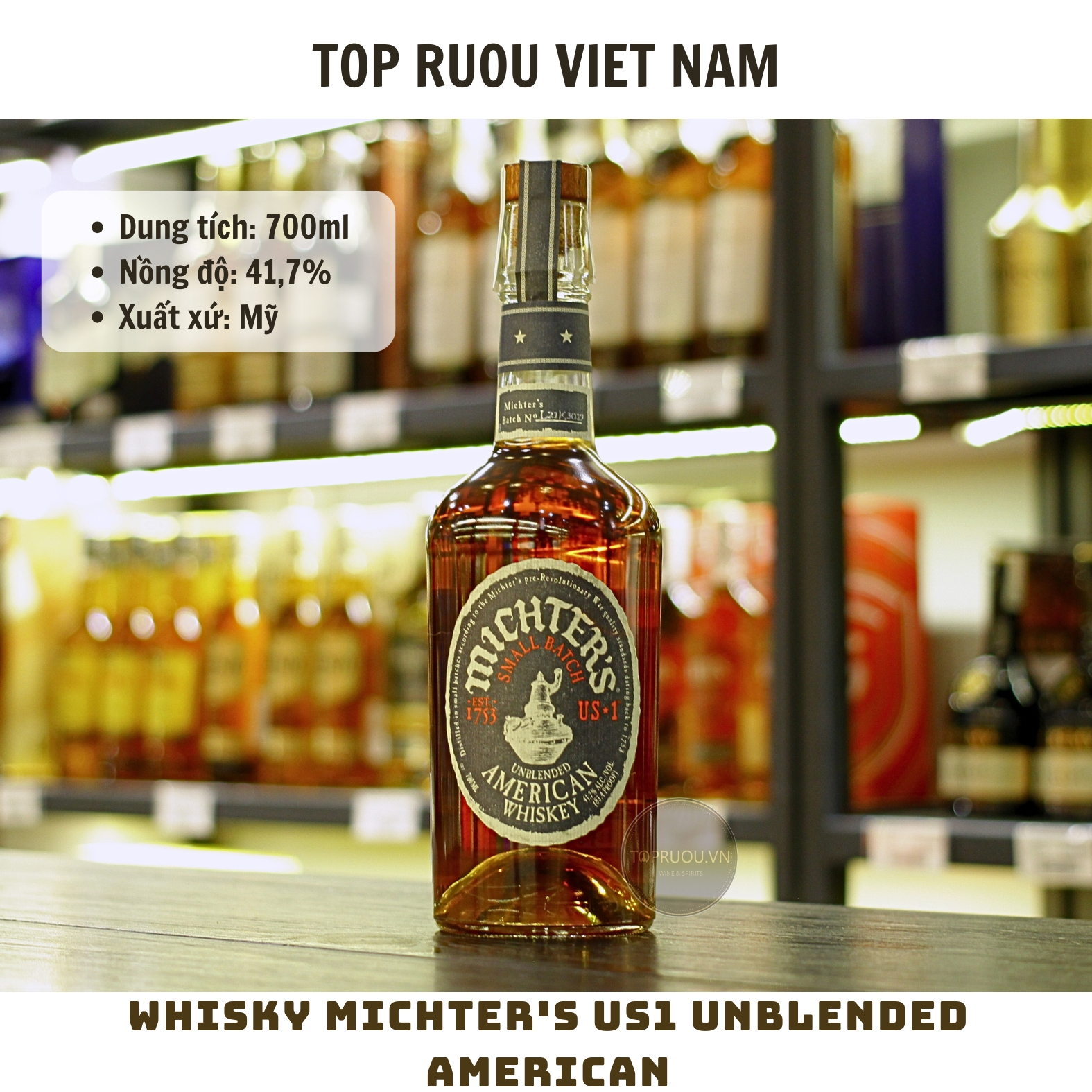 Whisky Michter's US1 Unblended American - 700ml - 41,7% - Mỹ