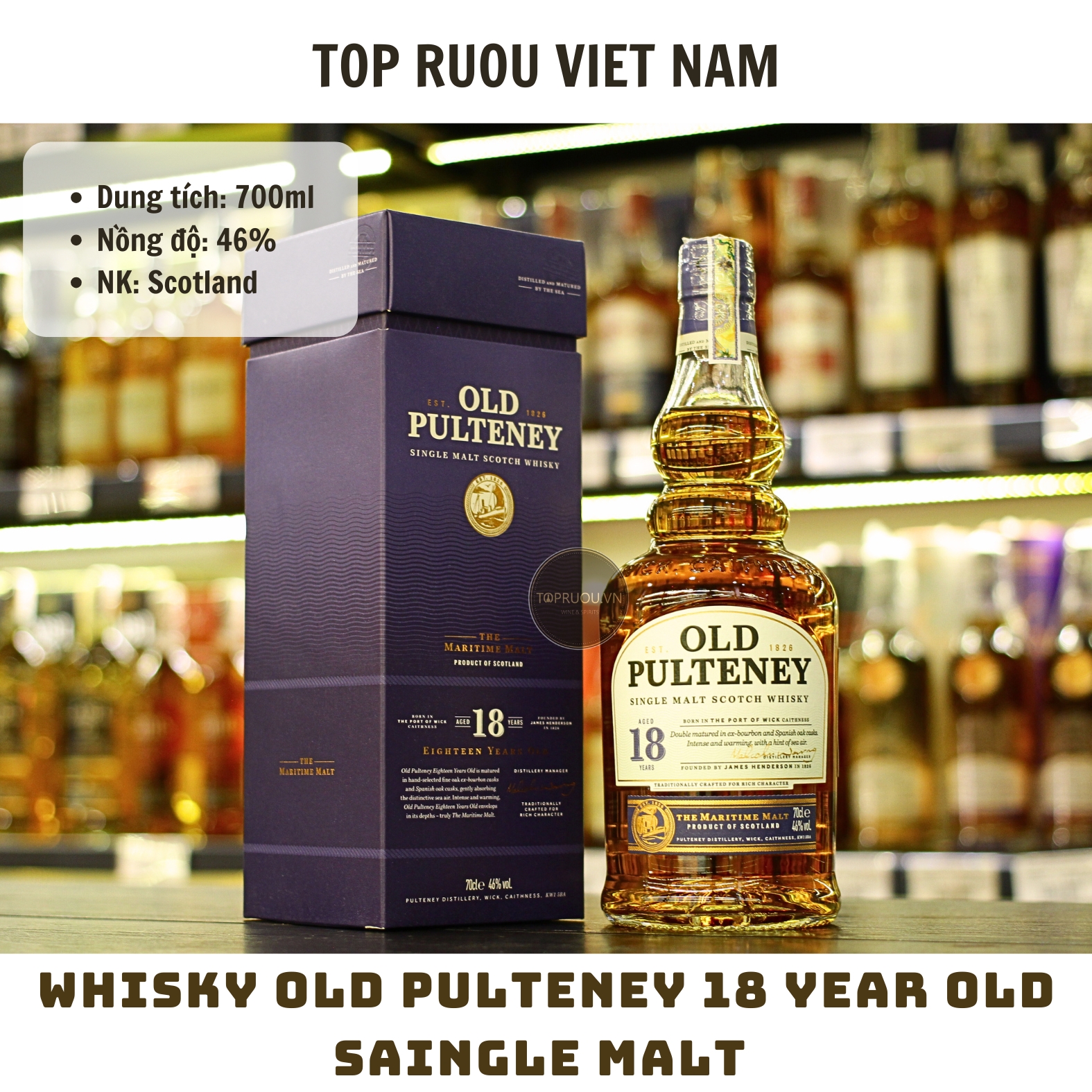 Whisky Old Pulteney 18 Year Old Single Malt - 700ml - 46% - Scotland
