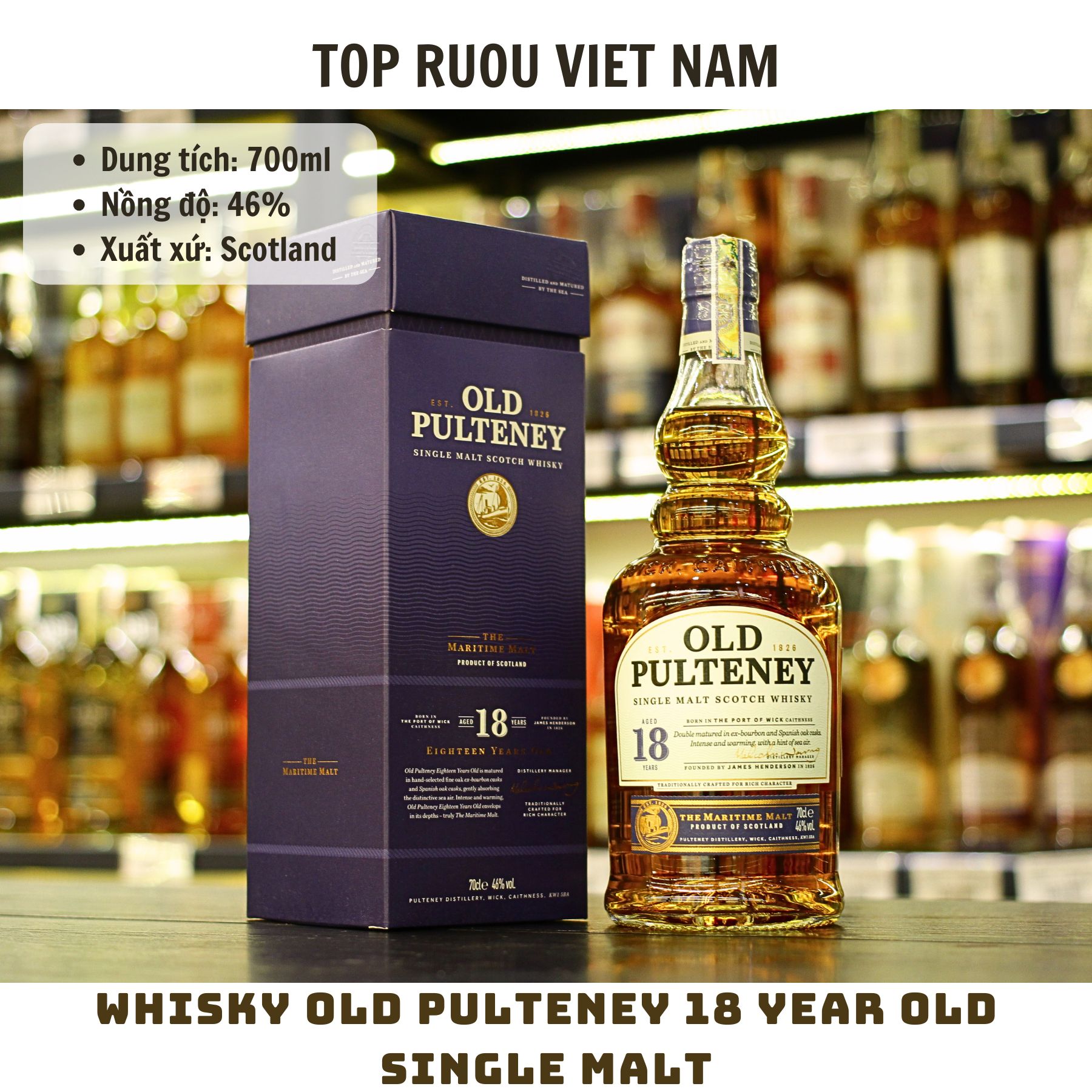 Whisky Old Pulteney 18 Year Old Single Malt - 700ml - 46% - Scotland