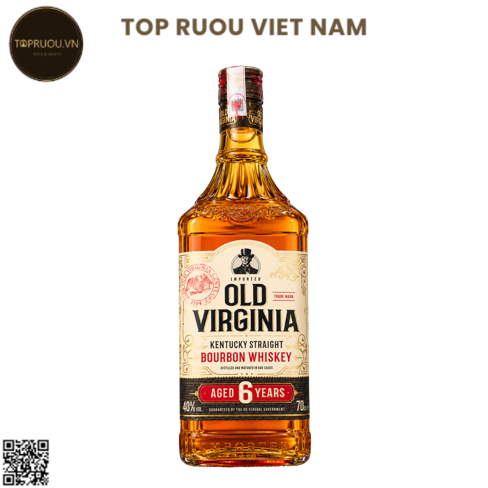 Whisky Old Virginia Bourbon 6 Years - 700ml - 40% - Mỹ
