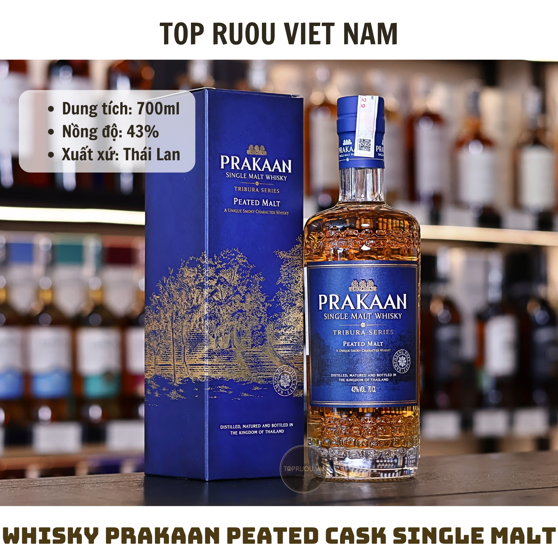 Whisky Prakaan Peated Cask Single Malt - 700ml - 43% - Thái Lan