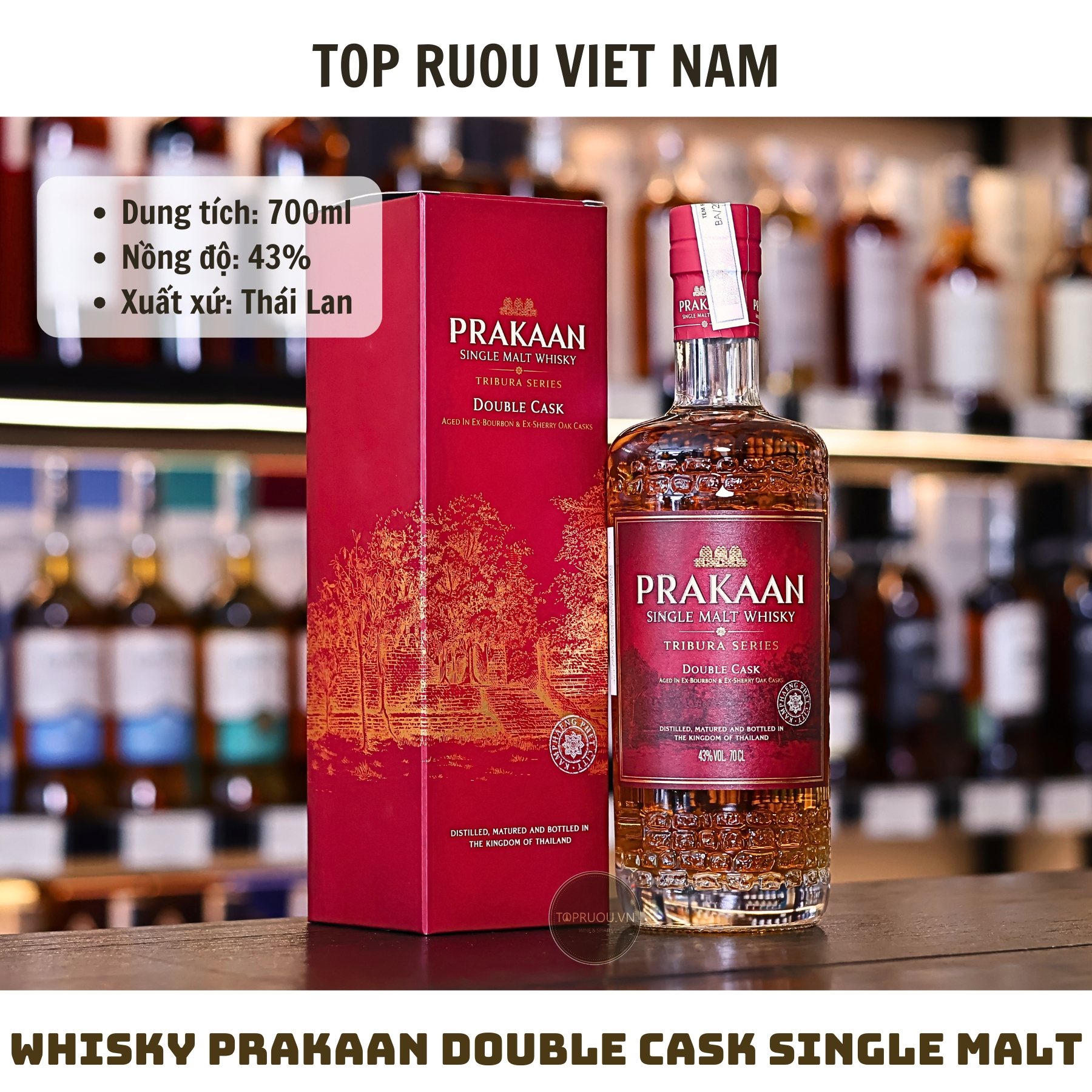 Whisky Prakaan Double Cask Single Malt - 700ml - 43% - Thái Lan