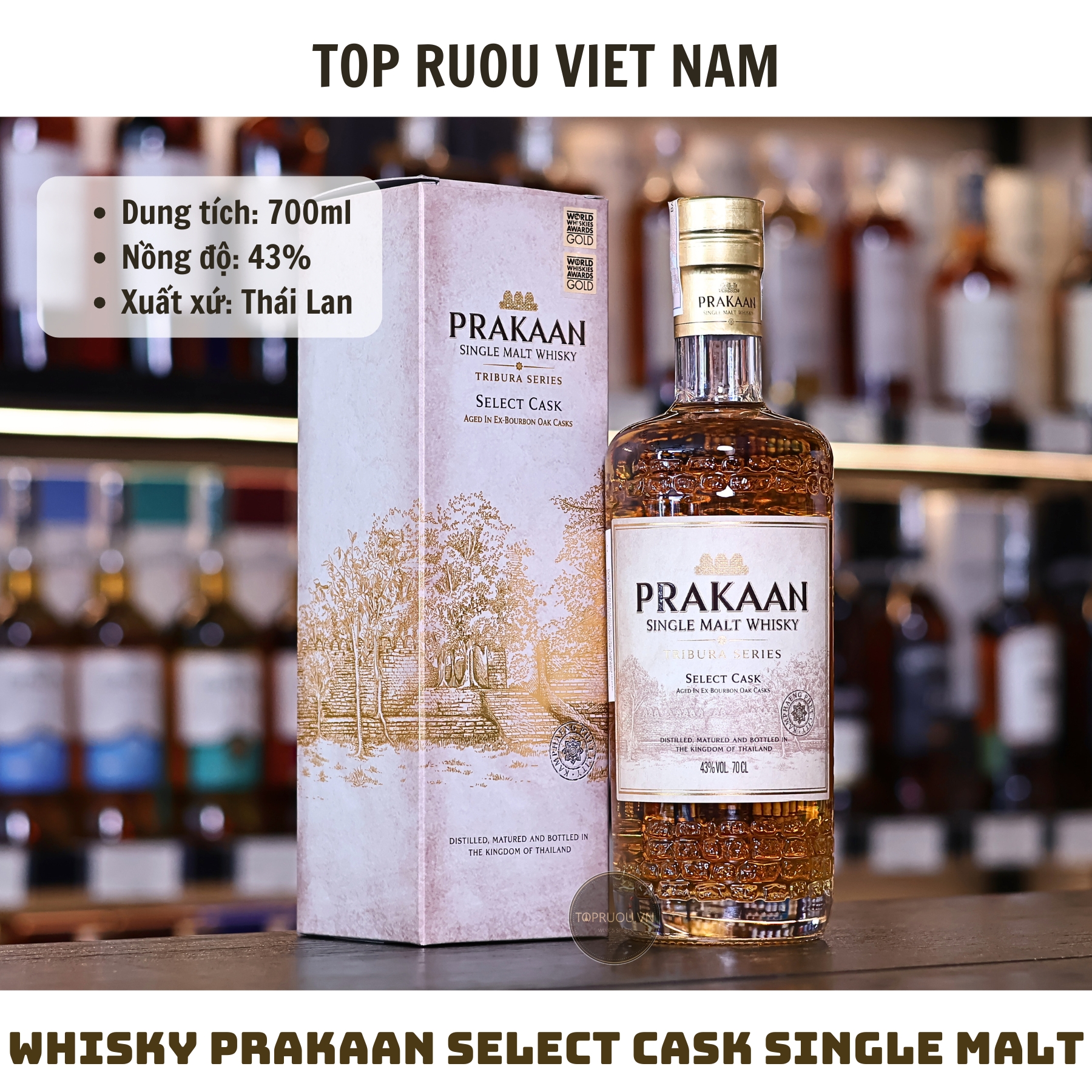 Whisky Prakaan Select Cask Single Malt - 700ml - 43% - Thái Lan