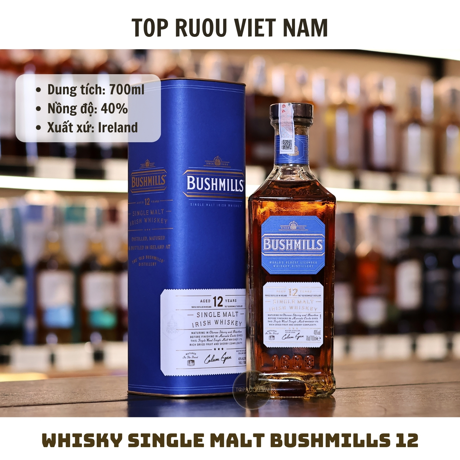 Whisky Bushmills 12 Years Single Malt 700ml - 40% - Ireland