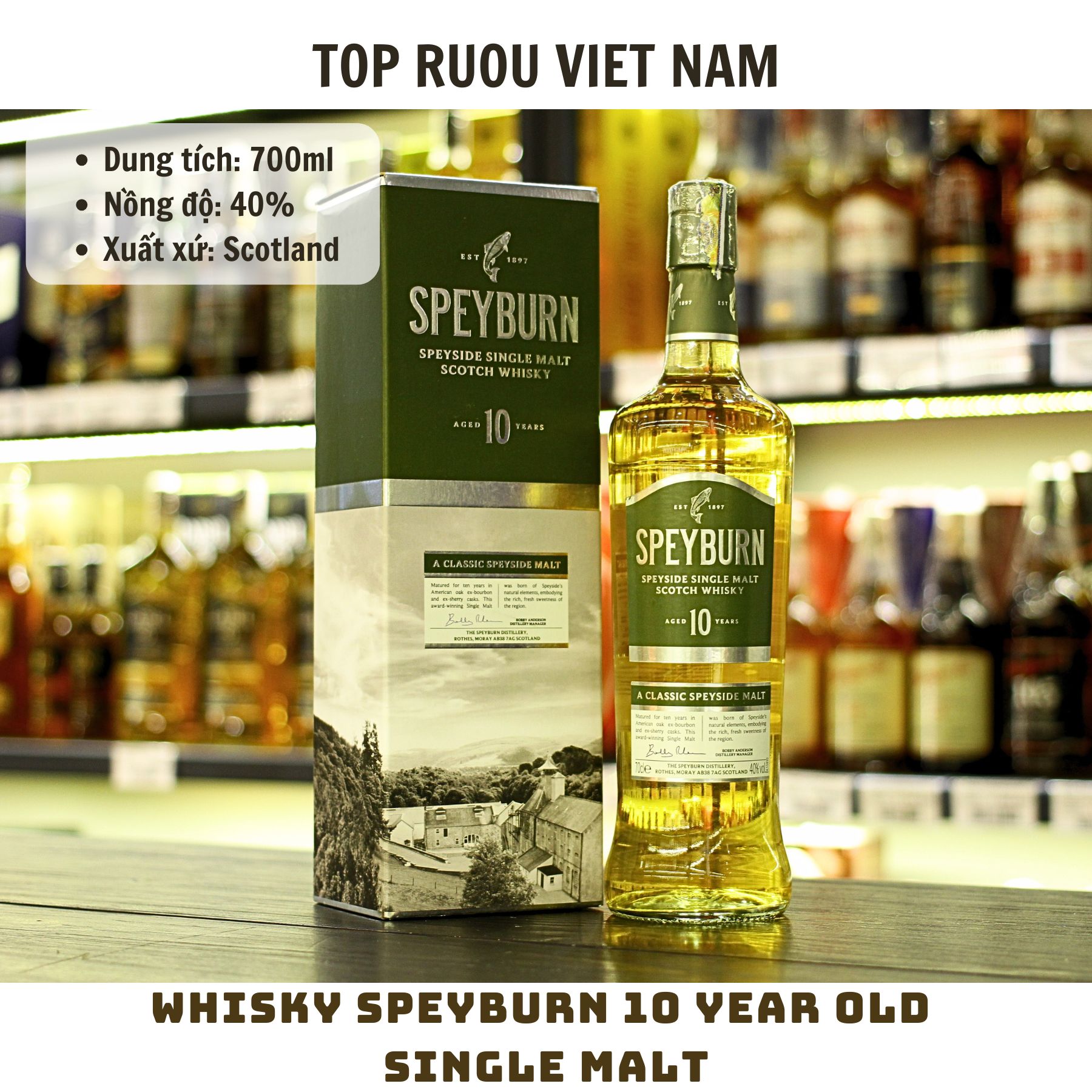 Whisky Speyburn 10 Year Old Single Malt - 700ml - 40% - Scotland