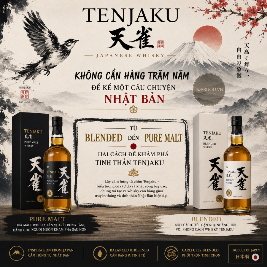 Whisky Tenjaku Pure Malt - 700ml - 43% - Nhật Bản