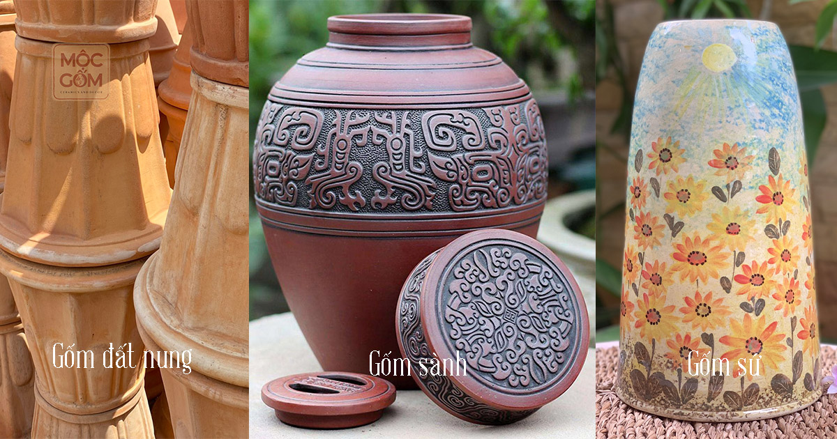 Hình ảnh gốm đất nung, sành, sứ khi đặt cạnh nhau
