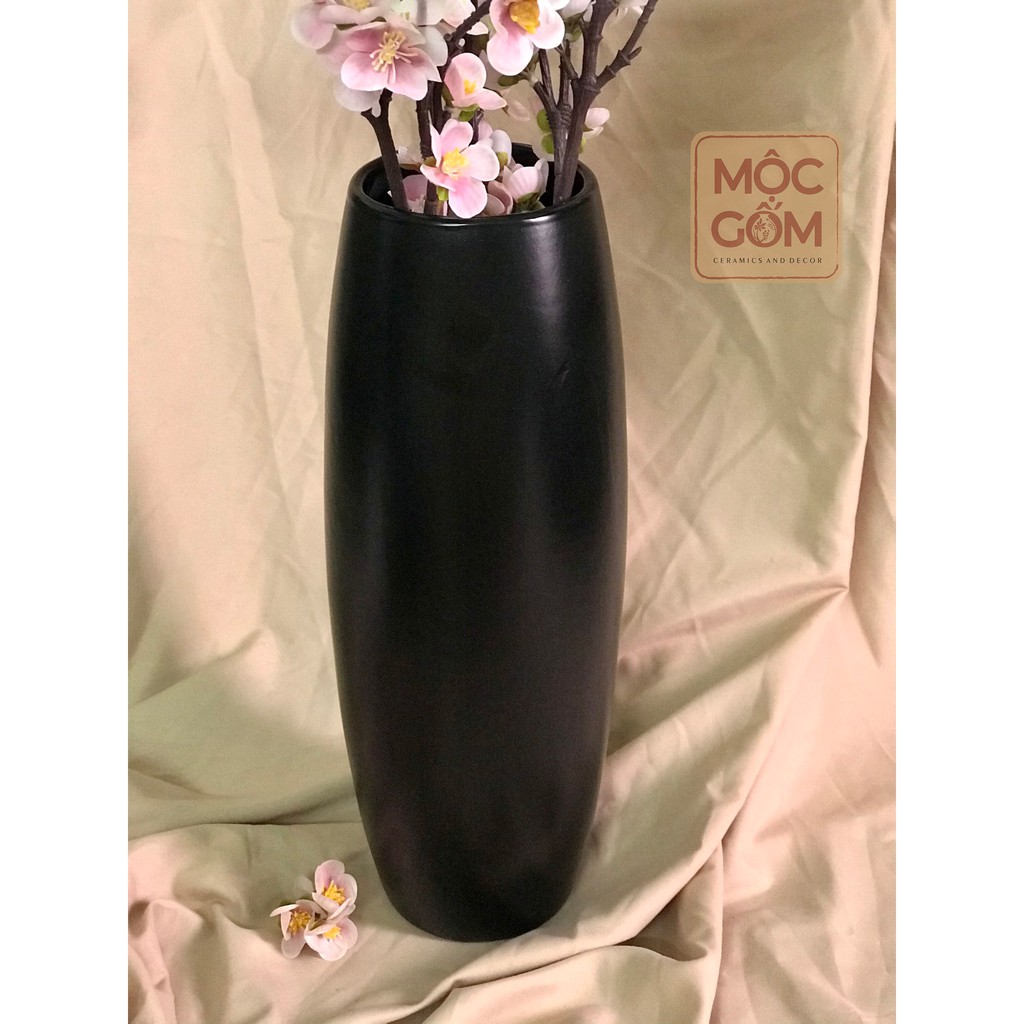 Bình hoa gốm men đen Bát Tràng đẹp trang trí phòng khách - Mộc Gốm BG61