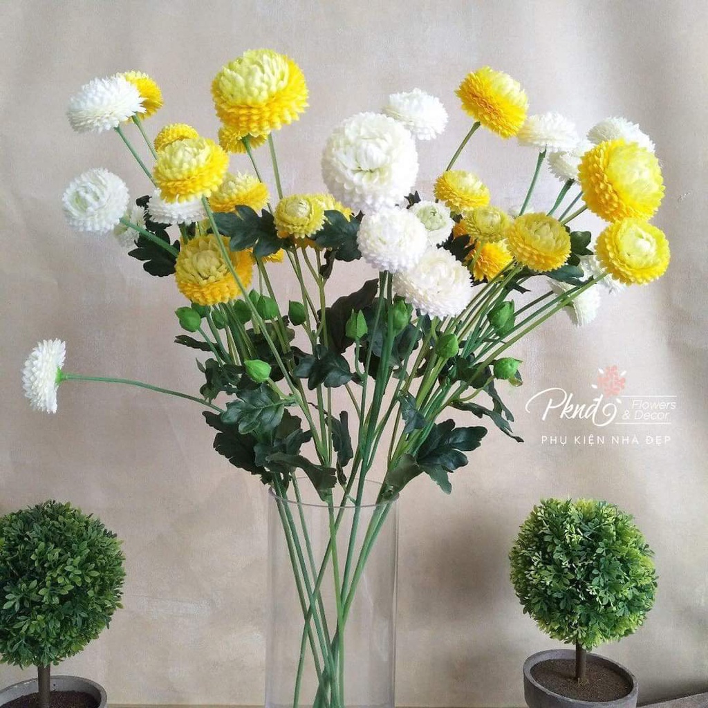 Hoa giả hoa lụa - Cành hoa cúc bất tử nhiều màu phù hợp cắm bình hoa, để bàn trang trí đẹp PKND FLOWERS & DECOR