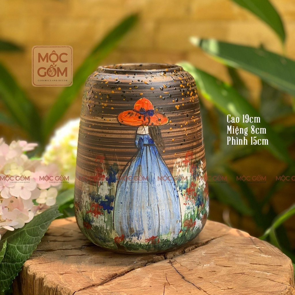 Bình hoa cô gái gốm Bát Tràng xinh xắn decor, lọ sứ cắm hoa trang trí để bàn MG109