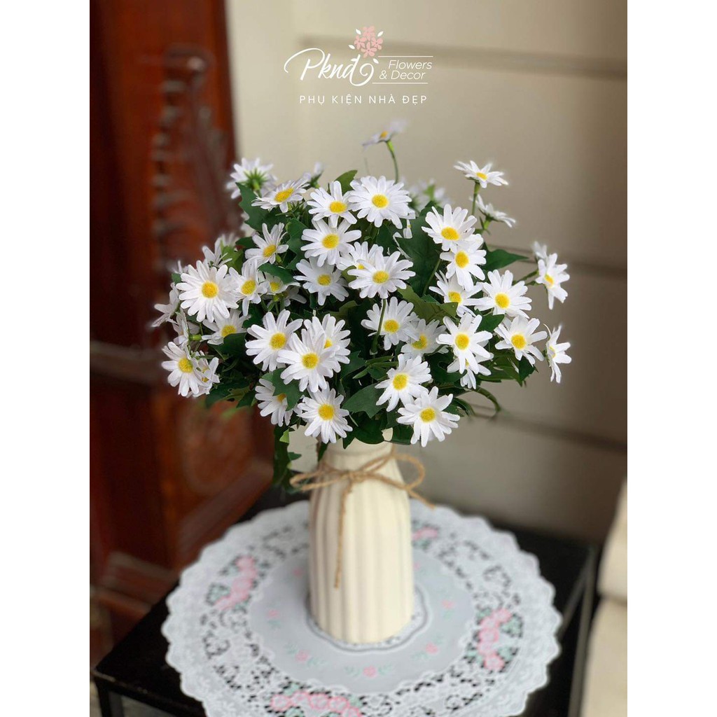 Bình hoa giả cúc họa mi lụa để bàn đẹp PKND FLOWER & DECOR