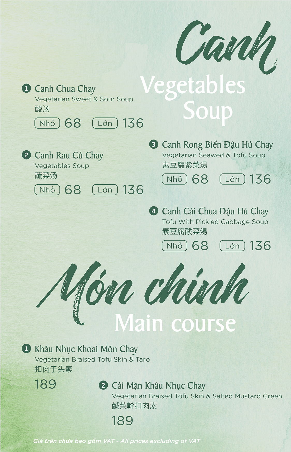 Menu Chay | tanhaivan.com
