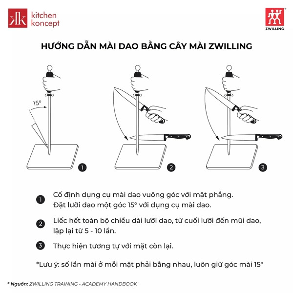 Tư thế sử dụng cây mài dao ZWILLING theo cách số 2