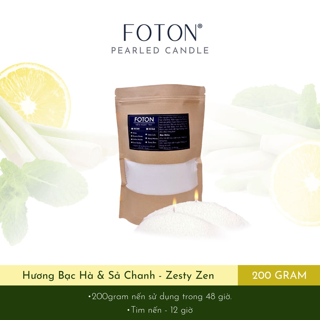 Nến ngọc trai Foton hương bạc hà và sả chanh Zesty Zen