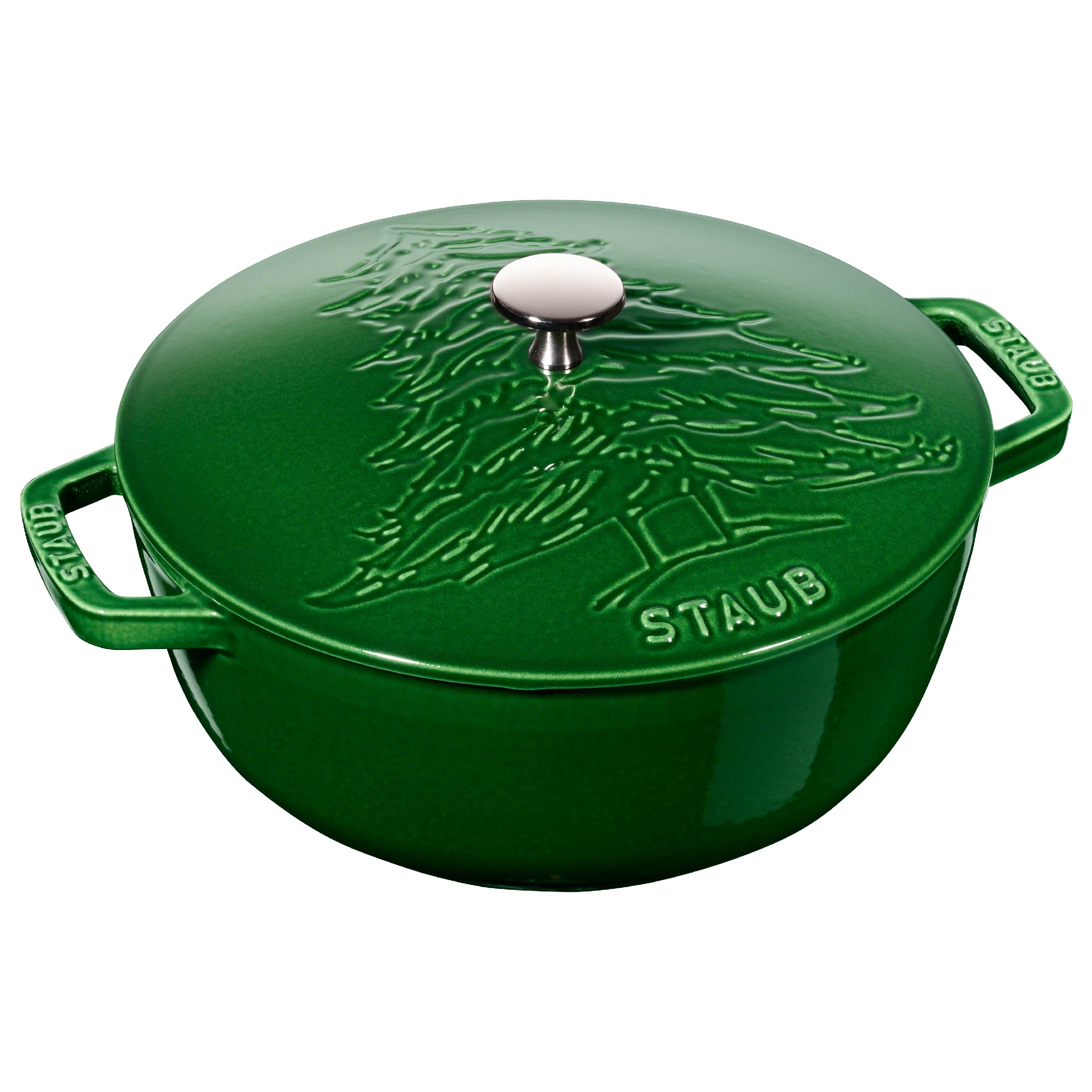 Nồi gang vẽ hình cây thông STAUB - Màu xanh rêu – 24cm - 3.6L