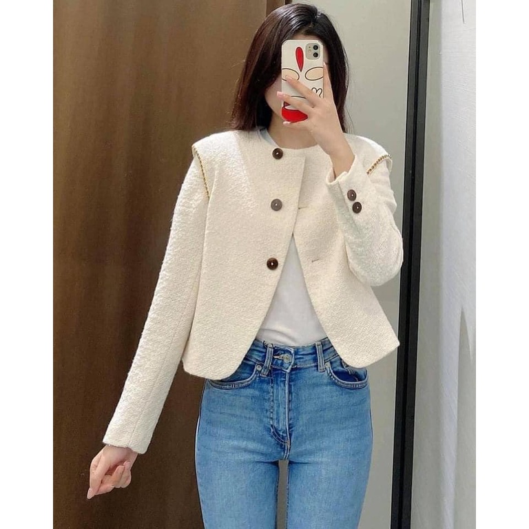 Áo khoác dạ Tweed đệm vai Zara Auth New Tag có sẵn 8404/110 8404110