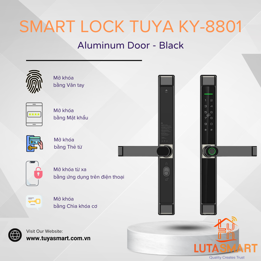 Khóa Cửa Nhôm Thông Minh WiFi - Tuya KY811 Tuya Smart - Việt Nam