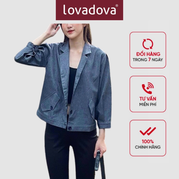 HCM] Áo khoác kiểu nữ, dài tay, cách điệu giả vest Lovadova 21O10C001- Xám