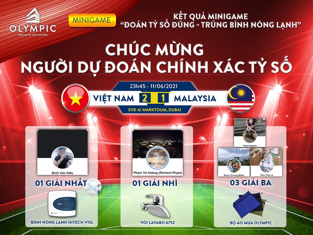 CÔNG BỐ DANH SÁCH TRÚNG GIẢI MINI GAME TRẬN VIỆT NAM – MALAYSIA