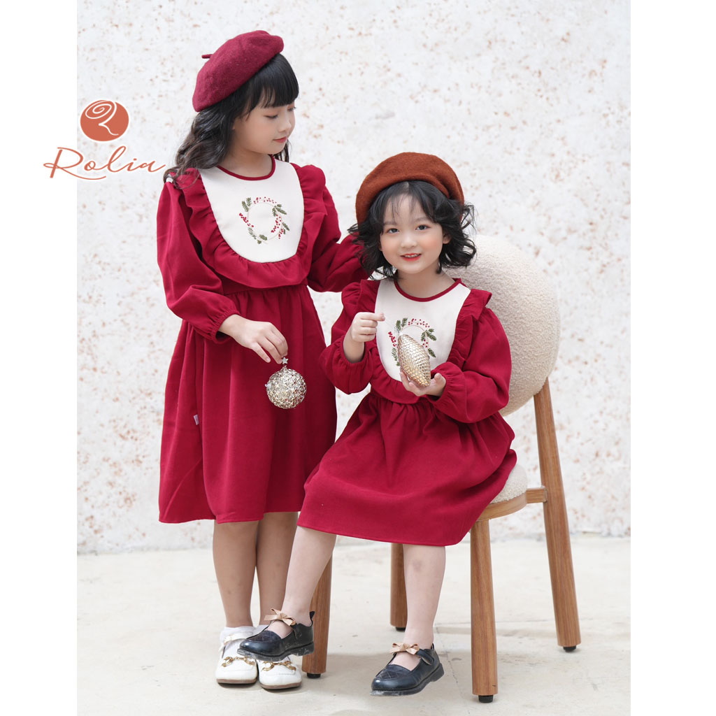 Váy bé gái thêu hoa Princess Dress ROLIA chất nhung mềm dày dặn dài tay mùa  thu V120