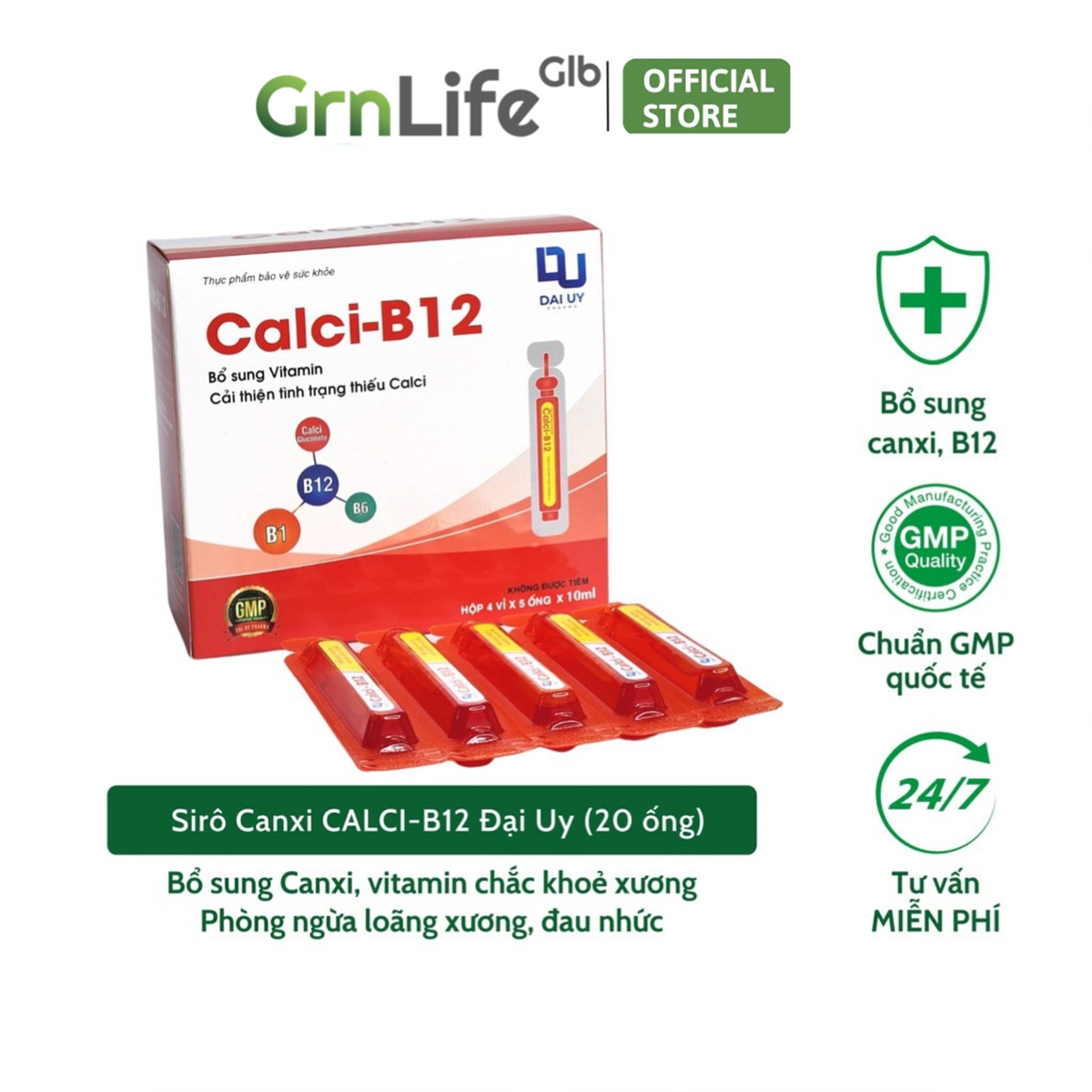 Siro canxi ống Đại Uy Canxi B12 - Bổ sung vitamin và Calci (Hộp 20 ống)