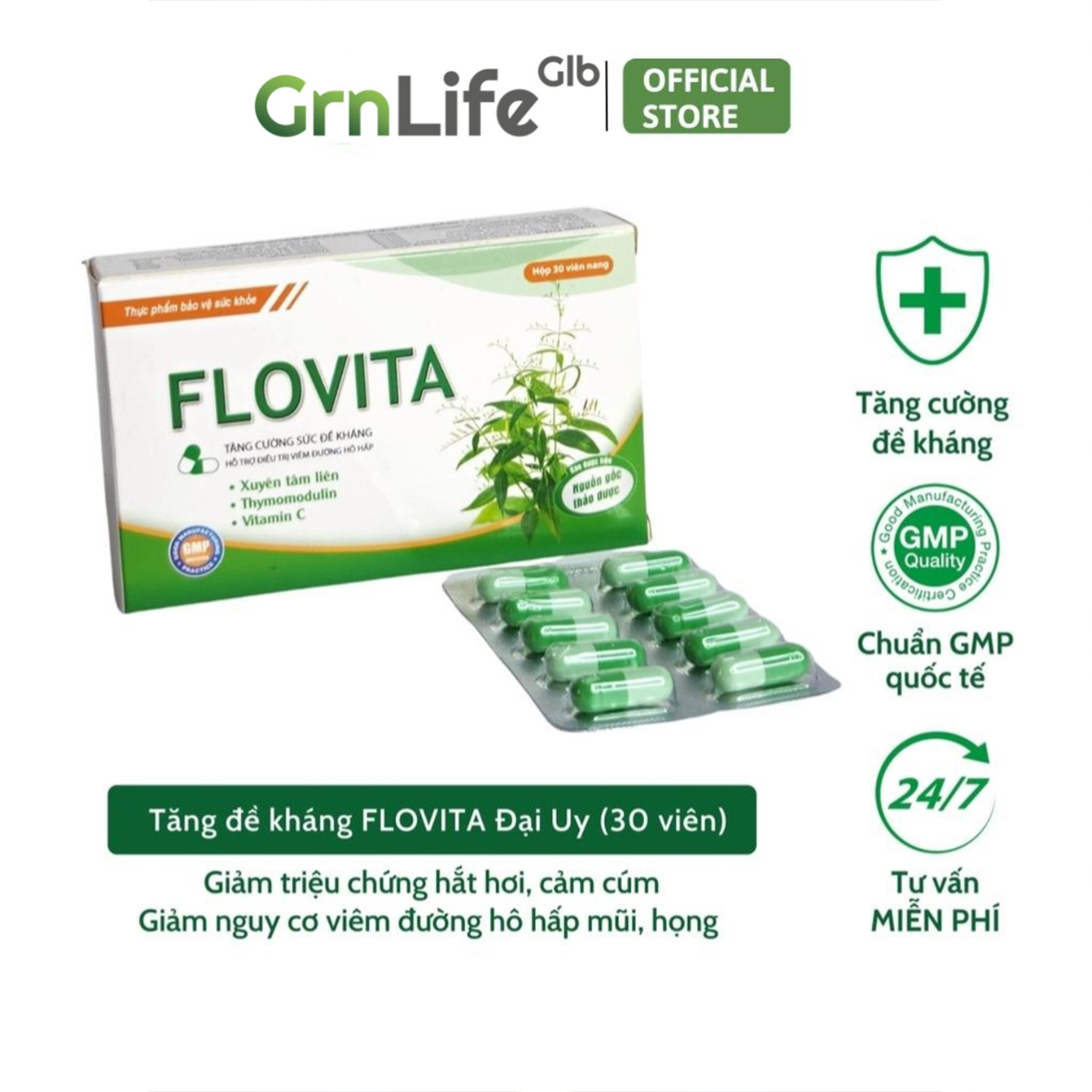 Viên uống cảm cúm Xuyên Tâm Liên FLOVITA DAI UY - hỗ trợ giảm viêm hô hấp, tăng sức đề kháng