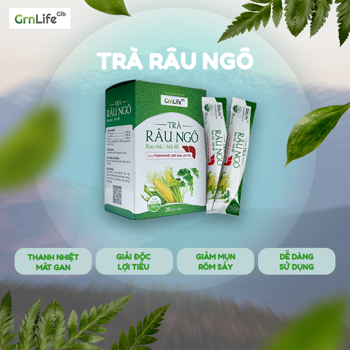 Trà râu ngô GrnLife hộp 20 gói x 10g - Tiện lợi, thanh nhiệt, mát gan, giải độc, lợi tiểu