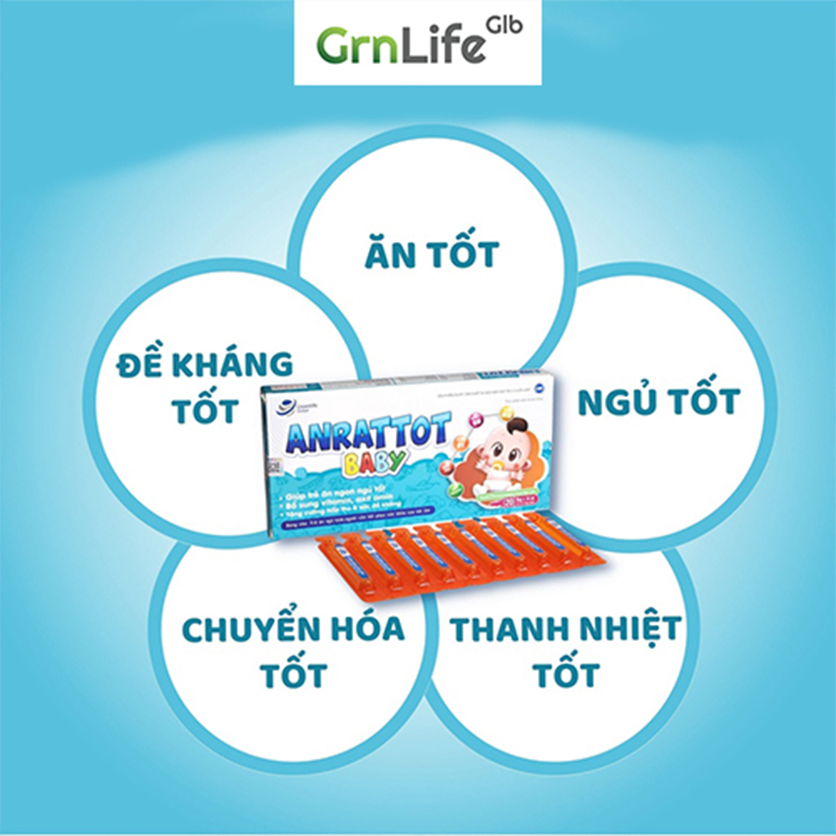 Siro ăn ngon cho bé GrnLife Anrattot Baby - giúp bé ngủ ngon, tăng cân tăng đề kháng, giảm biếng ăn