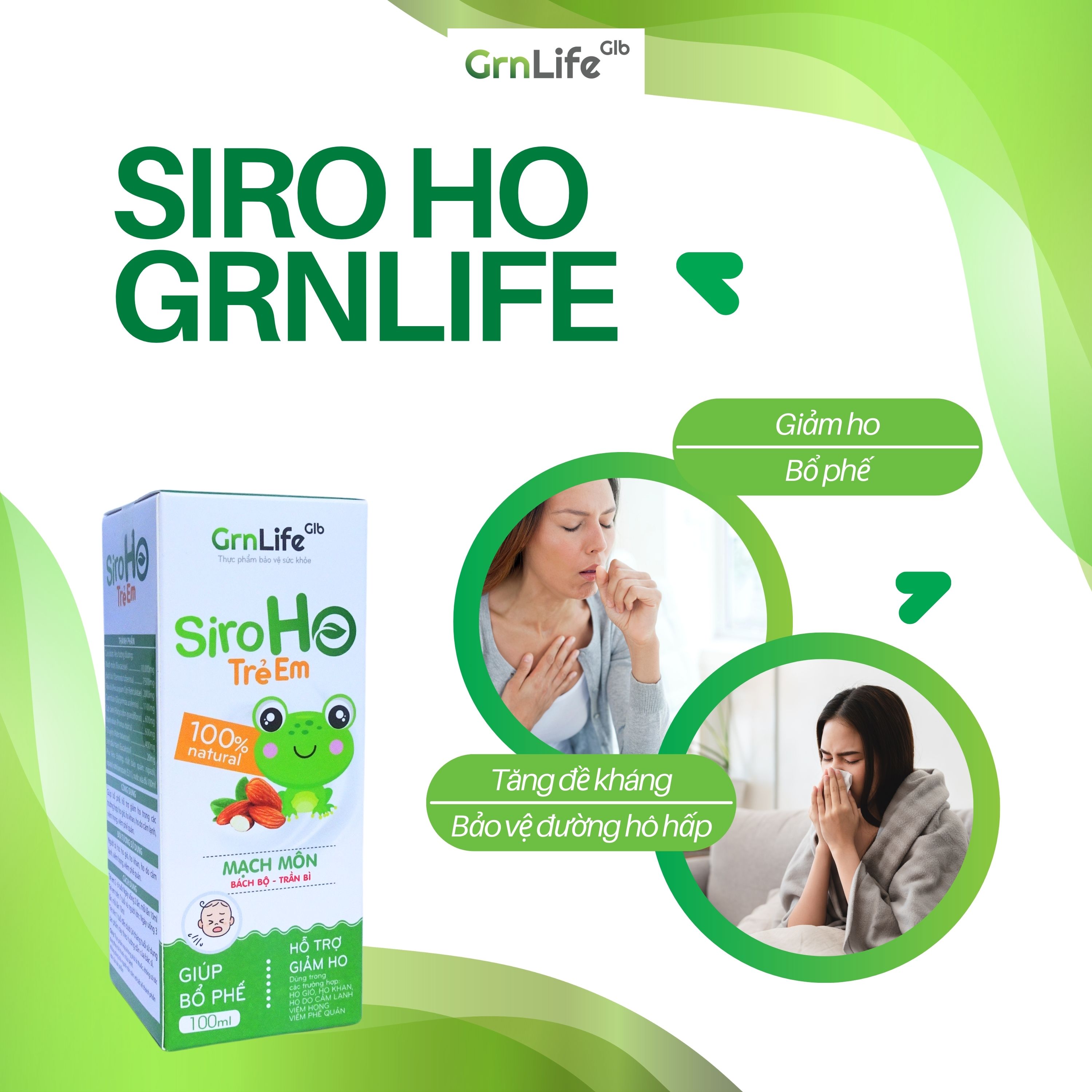 Siro ho trẻ em Grnlife - Hỗ trợ giảm ho, giúp bổ phế, tăng cường hệ miễn dịch (Chai 100ml)