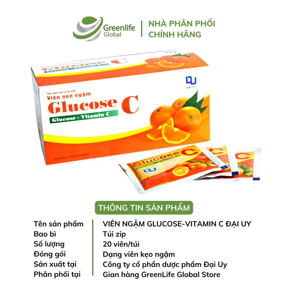 Kẹo ngậm C vitamin - Glucose Đại Uy dễ ăn, bổ sung vitamin, tăng cường đề kháng, tránh chảy máy chân răng