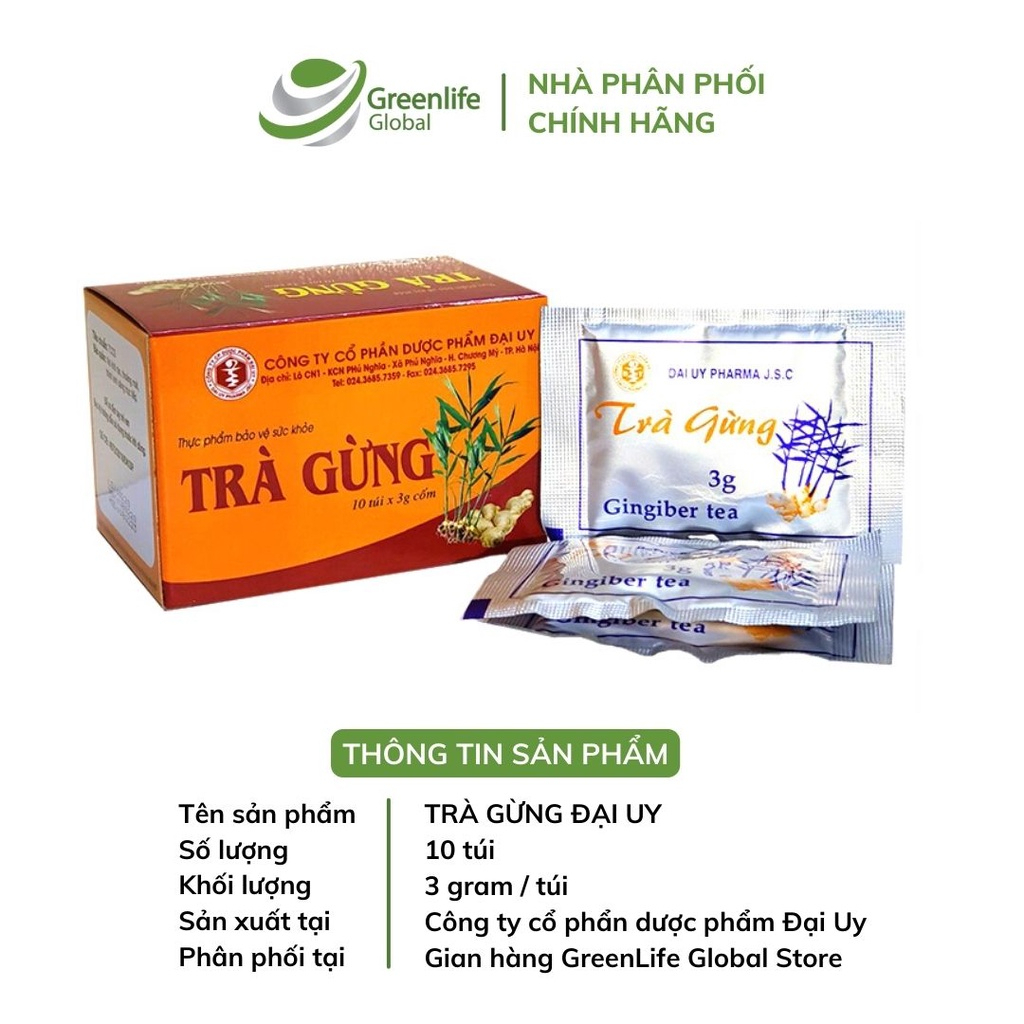 Trà gừng Đại Uy (Hộp 10 túi trà) - Làm ấm cơ thể, giảm đầy hơi, cảm lạnh