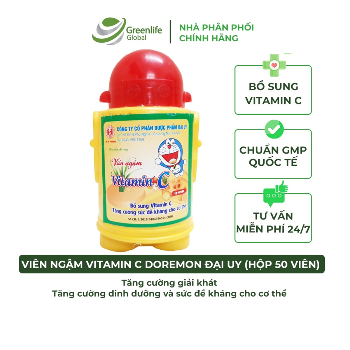 Viên Ngậm Vitamin C doremon- Đại Uy (50 viên) - Tăng cường sức đề kháng cho trẻ