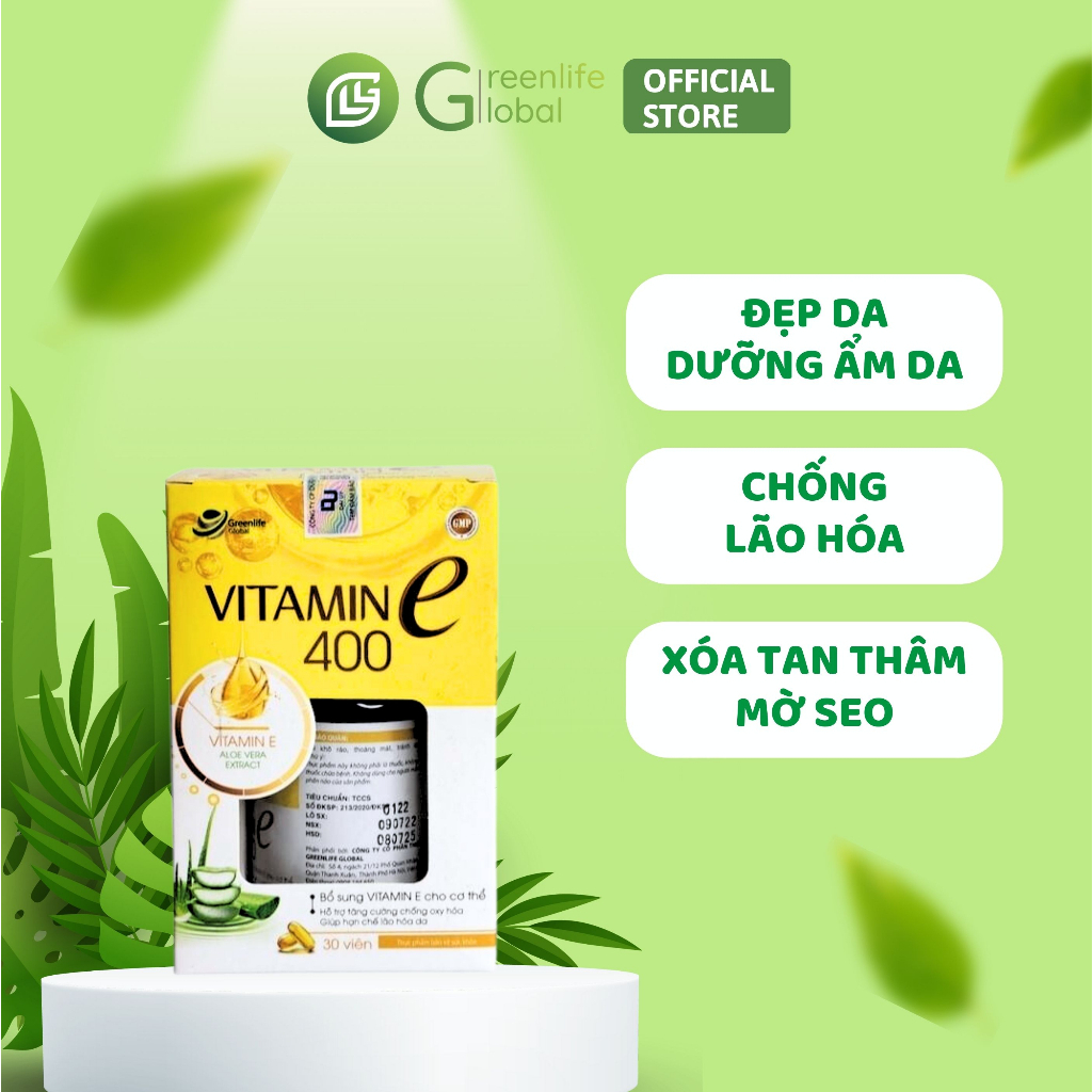 Vitamin E 400IU GrnLife - viên nang mềm đẹp da, tinh dầu lô hội chống lão hóa, lọ 30 viên chính hãng