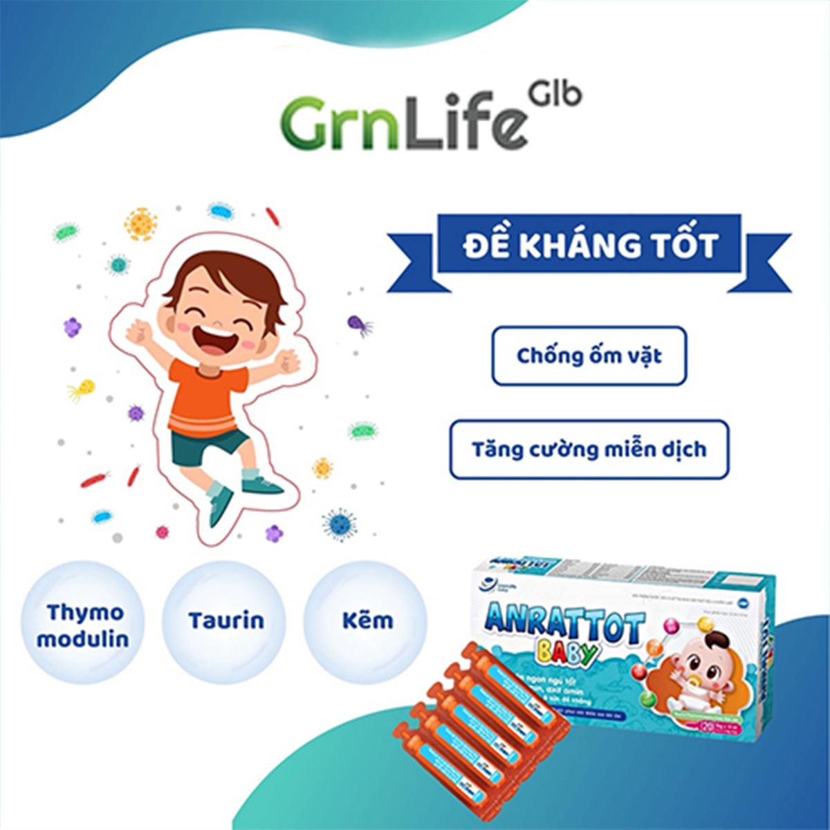 Siro ăn ngon cho bé GrnLife Anrattot Baby - giúp bé ngủ ngon, tăng cân tăng đề kháng, giảm biếng ăn