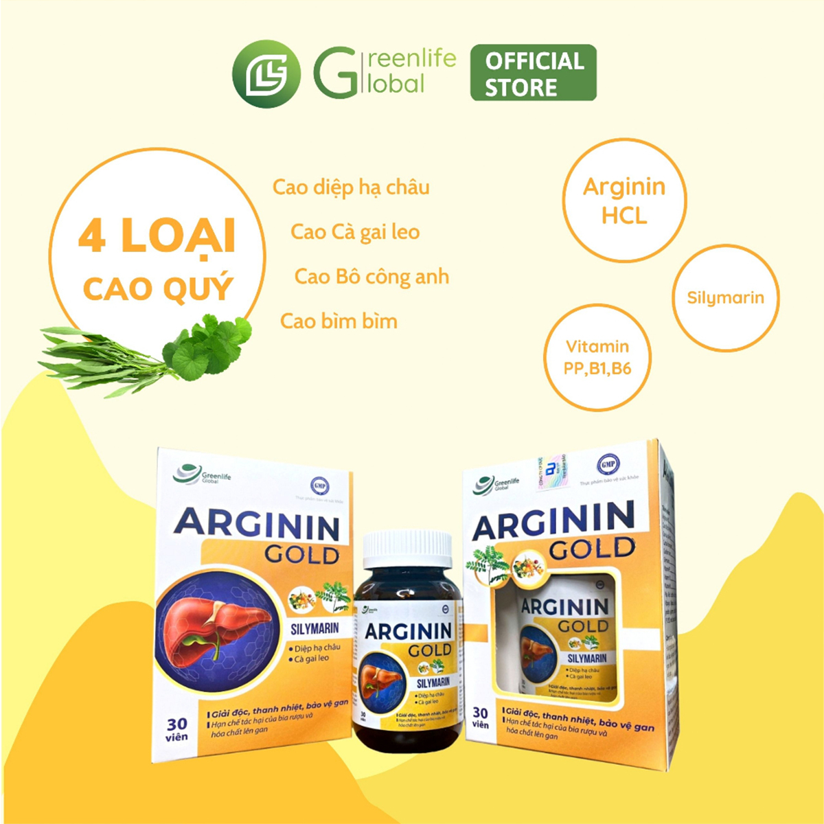 Viên uống bổ gan GrnLife Arginin Gold  - Hỗ trợ tăng cường chức năng gan, thanh nhiệt, giải độc gan