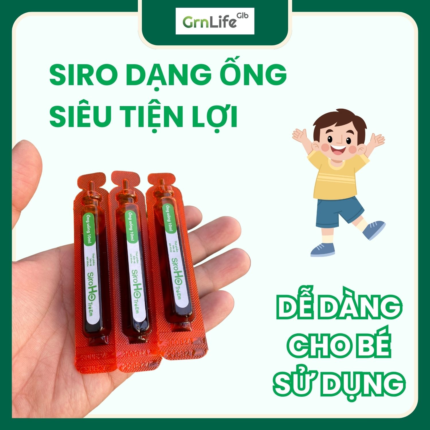 Siro ho trẻ em Grnlife - Hỗ trợ giảm ho, giúp bổ phế, tăng cường hệ miễn dịch (Hộp 20 ống)