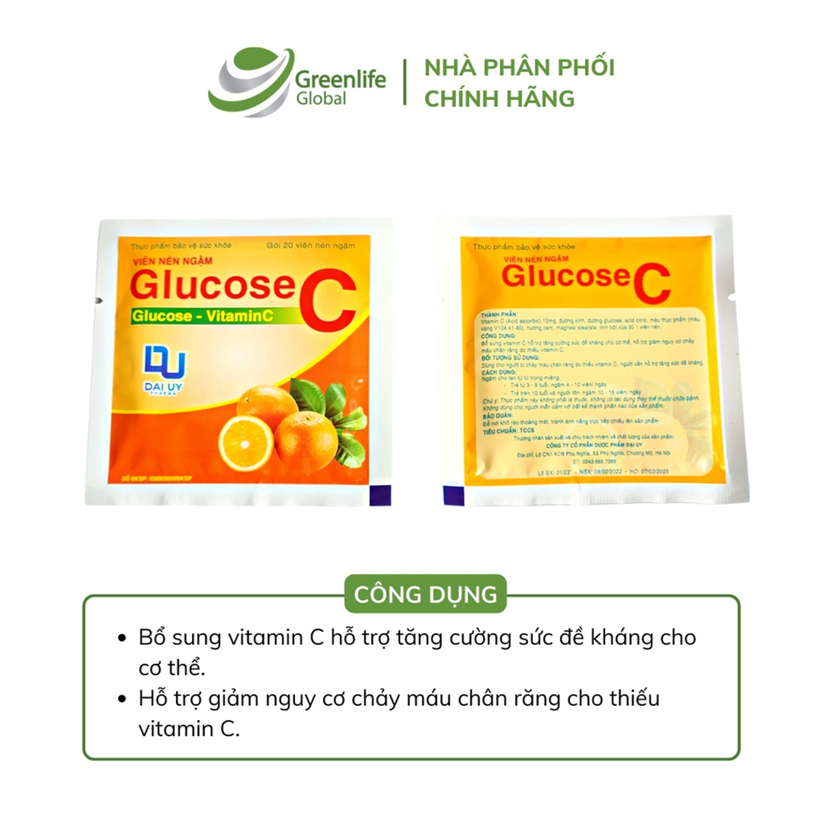 Kẹo ngậm C vitamin - Glucose Đại Uy dễ ăn, bổ sung vitamin, tăng cường đề kháng, tránh chảy máy chân răng
