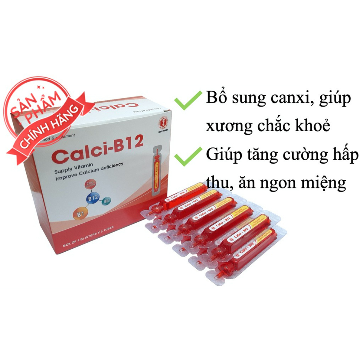 Siro canxi ống Đại Uy Canxi B12 - Bổ sung vitamin và Calci (Hộp 20 ống)