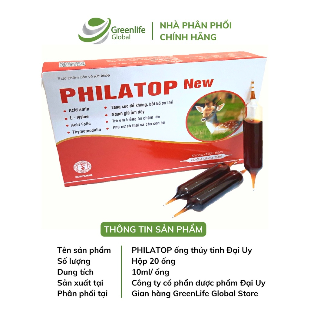 Philatop New ống thủy tinh Đại Uy chính hãng cho trẻ biếng ăn, chậm lớn, còi xương, người già đề kháng kém