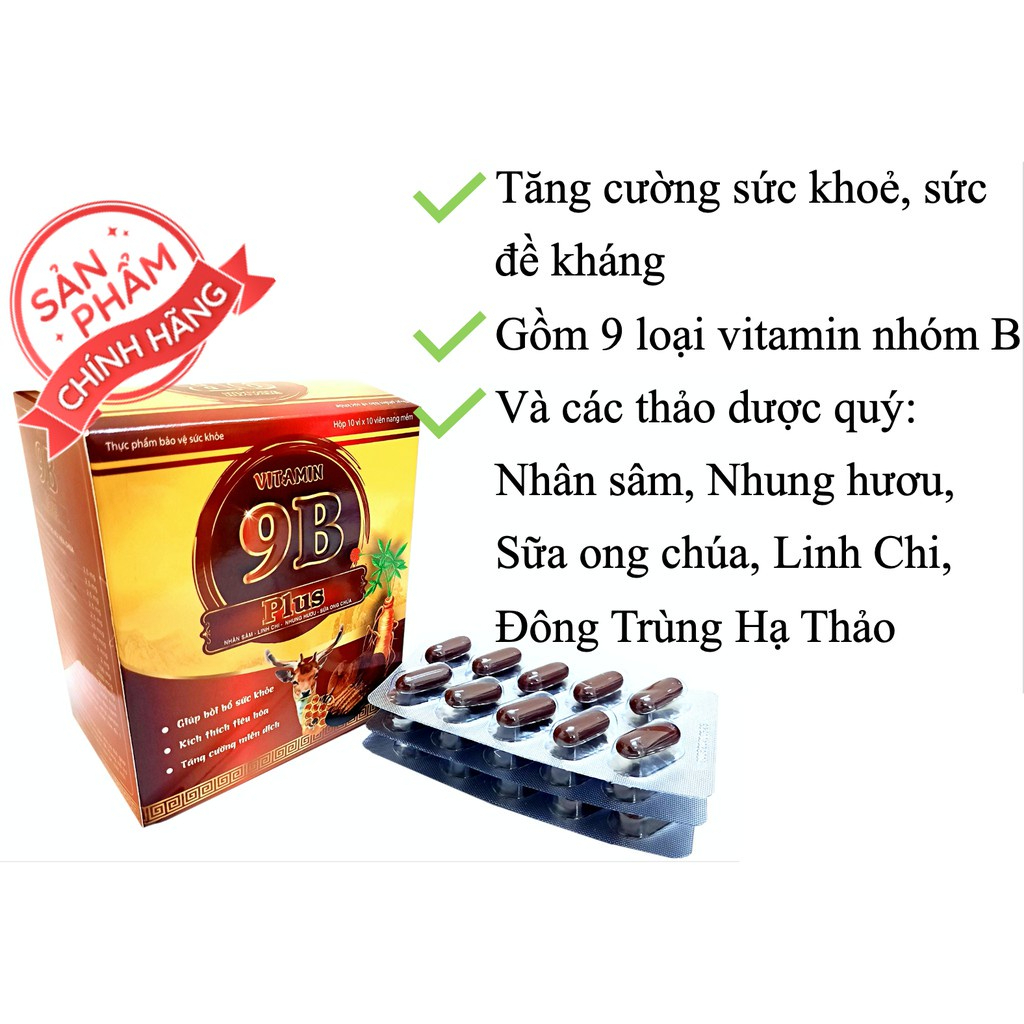 VITAMIN tổng hợp 9B PLUS Đại Uy tăng cường sức đề kháng, giúp ăn ngon, ngủ ngon (100 viên nang mềm)