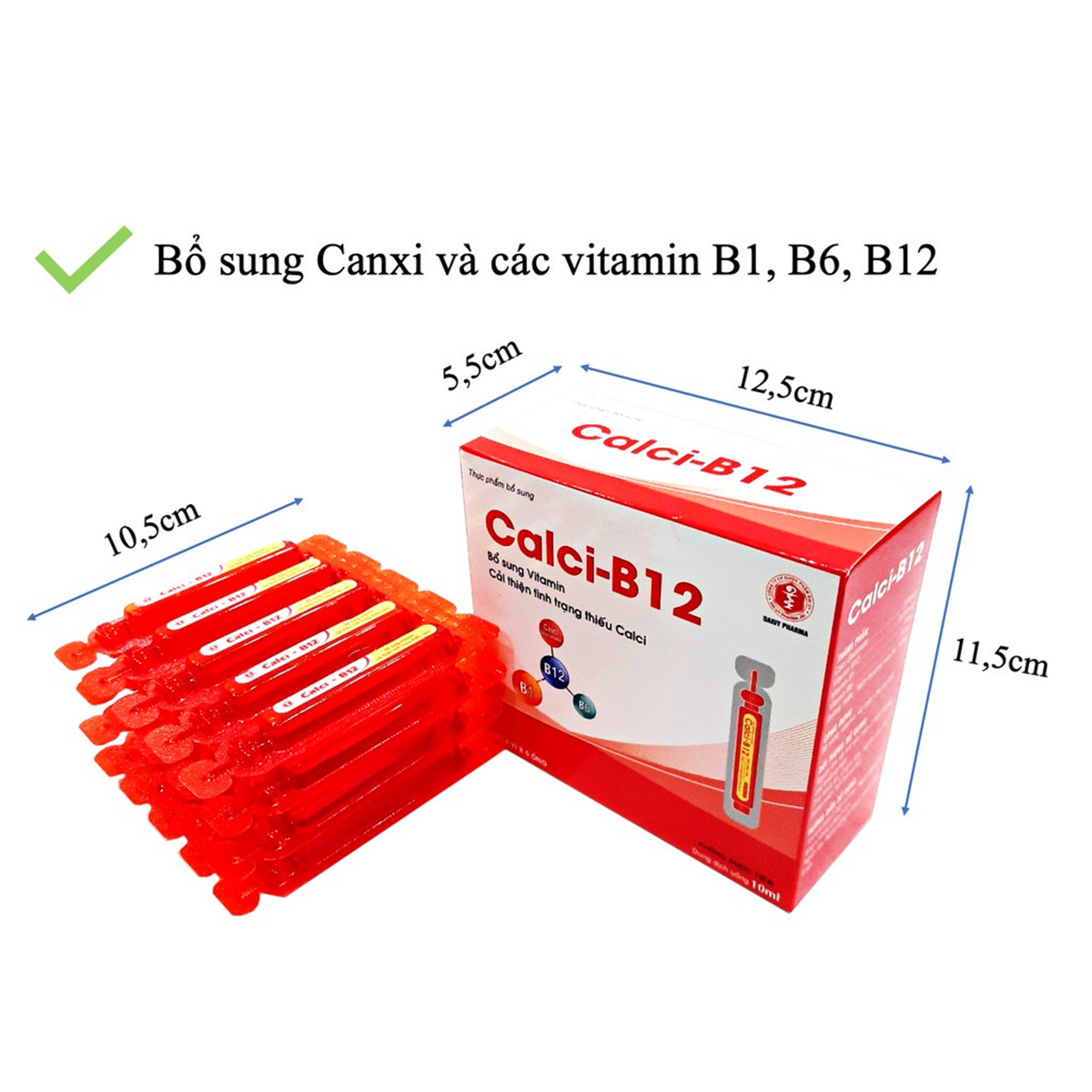 Siro canxi ống Đại Uy Canxi B12 - Bổ sung vitamin và Calci (Hộp 20 ống)