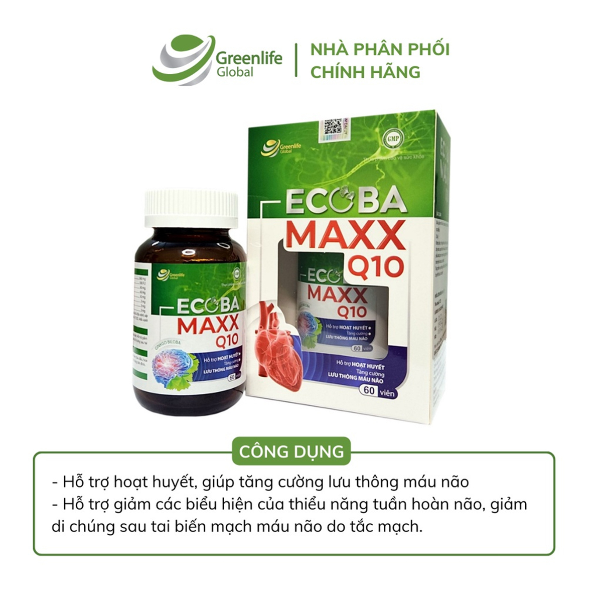 Viên uống bổ não GrnLife Ecoba Maxx Q10 Ginkgo 360mg - lưu thông, tuần hoàn máu não